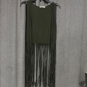 Olive Green Fringe Sleeveless Vest cardigan